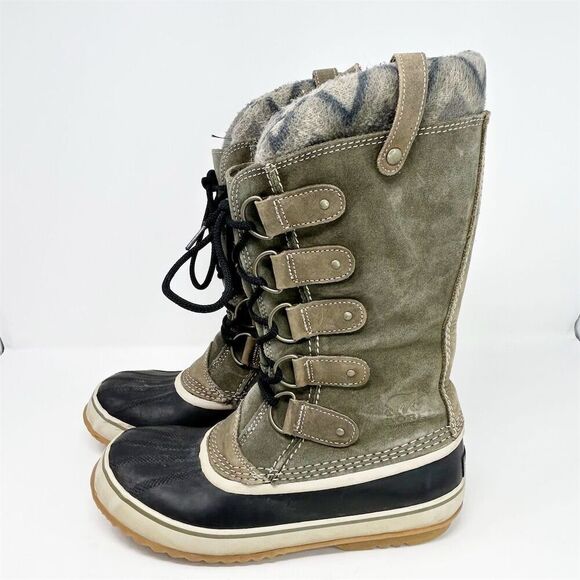 Sorel Joan Of Arctic Knit II Snow Boots Green Brown Taupe Size 10.5 Waterproof - Picture 1 of 14